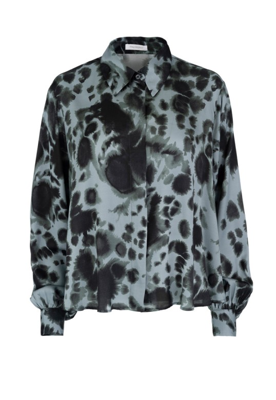 SATIN PRINT SHIRT DUSTY BLUE