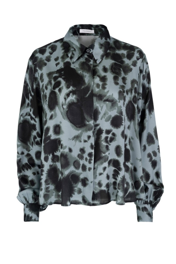 SATIN PRINT SHIRT DUSTY BLUE