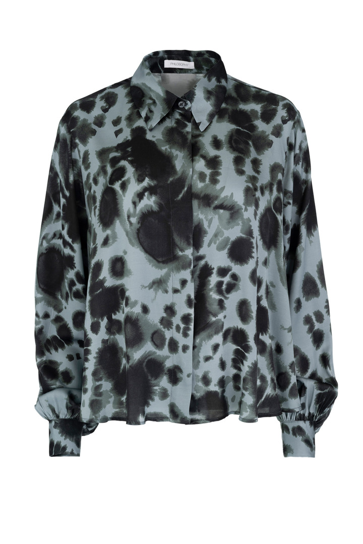 SATIN PRINT SHIRT DUSTY BLUE