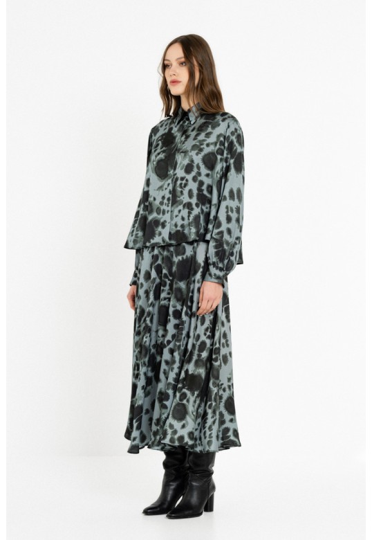 SATIN PRINT SHIRT DUSTY BLUE