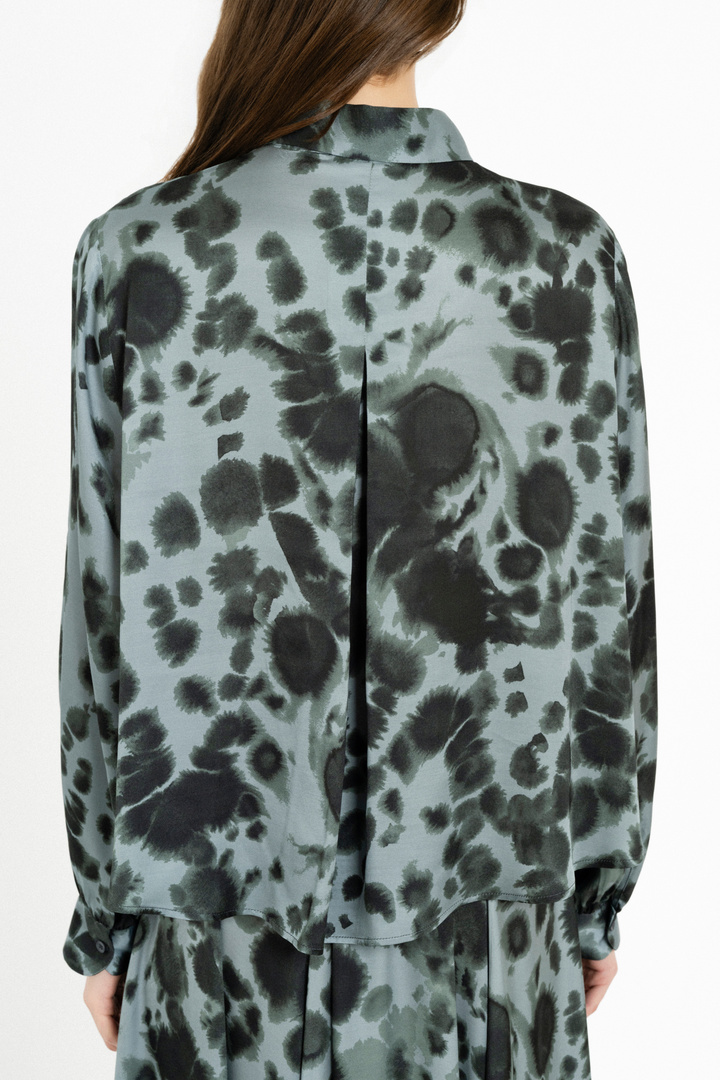 SATIN PRINT SHIRT DUSTY BLUE