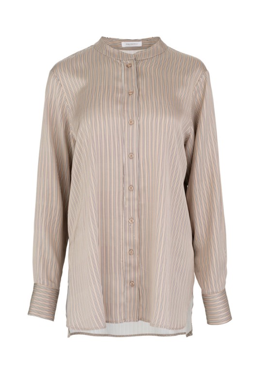 SATIN STRIPES OVERSIZED SHIRT BEIGE