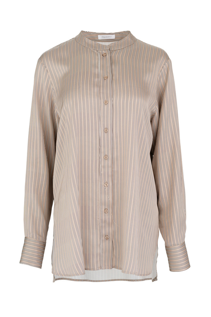 SATIN STRIPES OVERSIZED SHIRT BEIGE