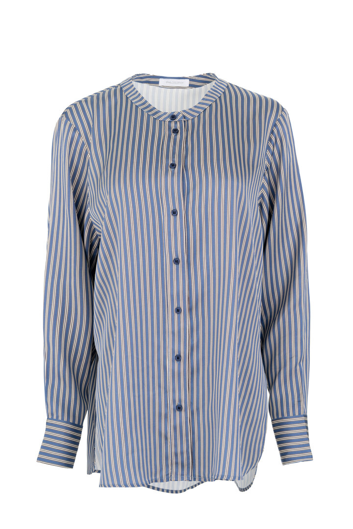 SATIN STRIPES OVERSIZED SHIRT BLUE