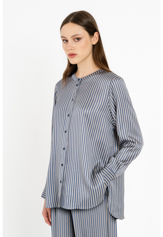 SATIN STRIPES OVERSIZED SHIRT BLUE