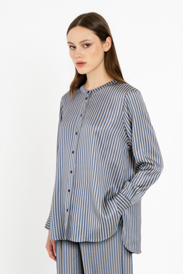 SATIN STRIPES OVERSIZED SHIRT BLUE