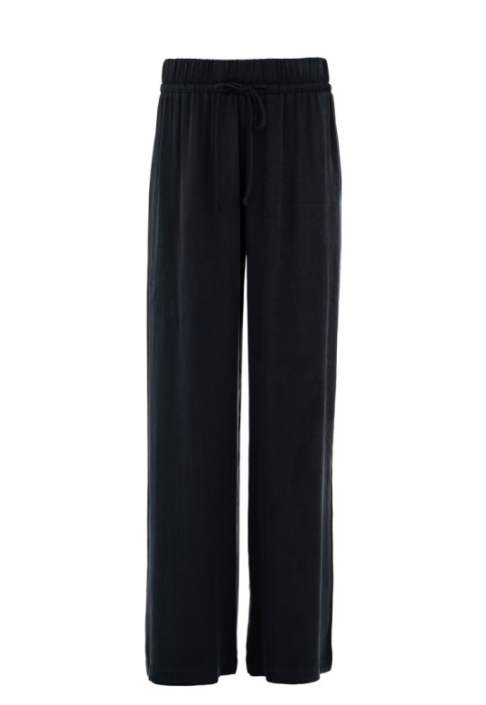 CUPRO VISCOSE WIDE LEG PANTS BLACK