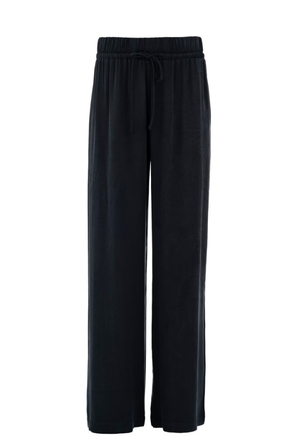 CUPRO VISCOSE WIDE LEG PANTS BLACK