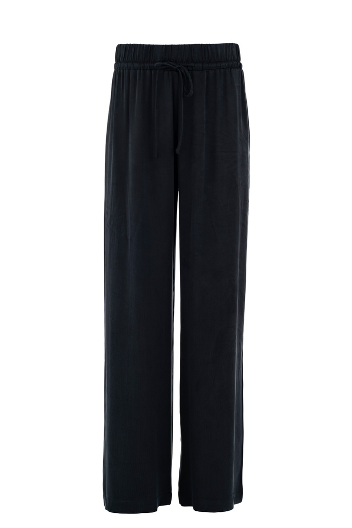 CUPRO VISCOSE WIDE LEG PANTS BLACK