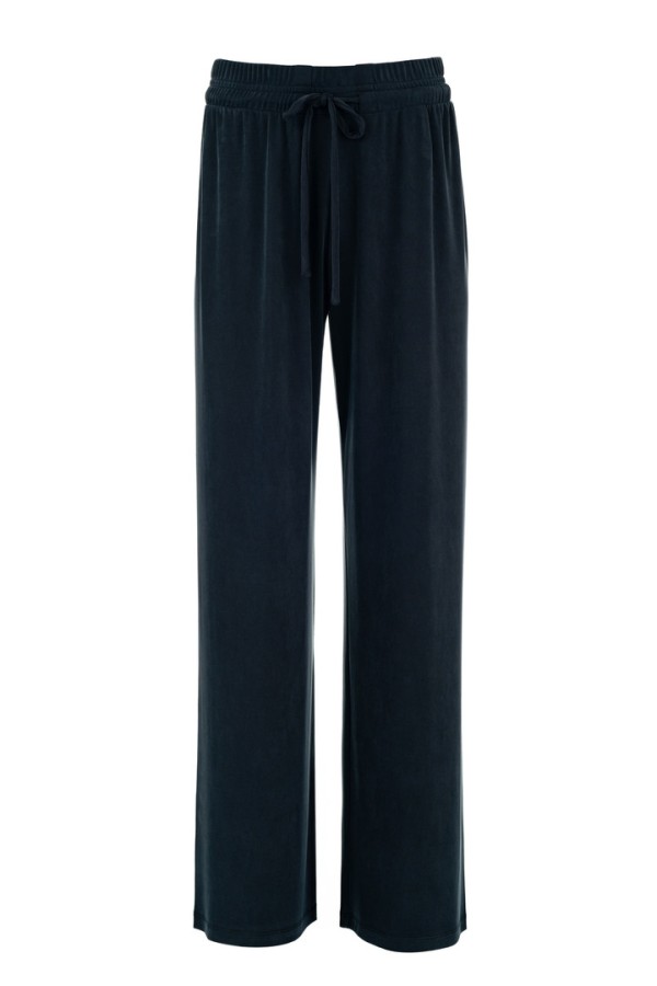RIB SANDWASHED WIDE LEG PANTS BLACK