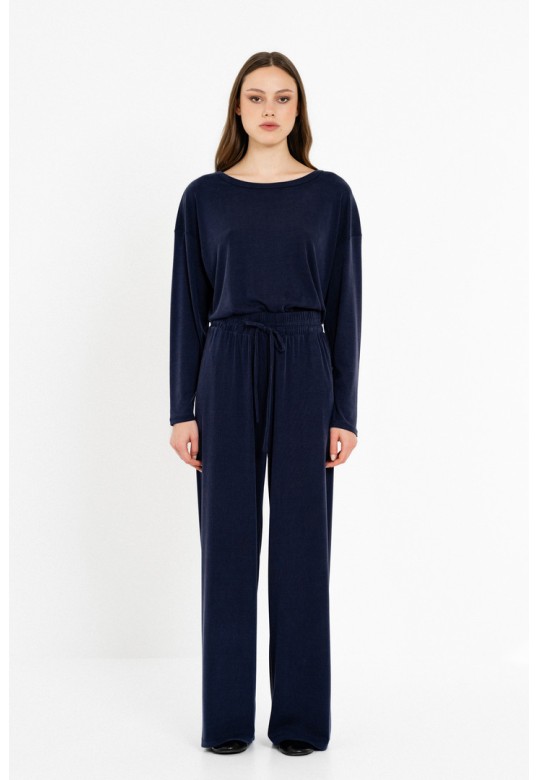 RIB SANDWASHED WIDE LEG PANTS DARK BLUE