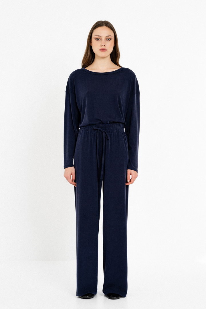 RIB SANDWASHED WIDE LEG PANTS DARK BLUE