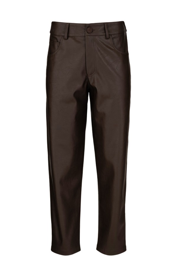 LEATHER REGULAR PANTS DARK BROWN