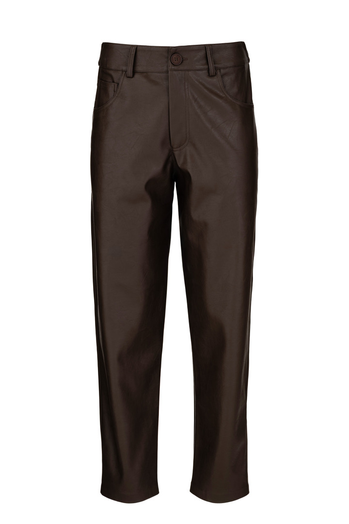 LEATHER REGULAR PANTS DARK BROWN