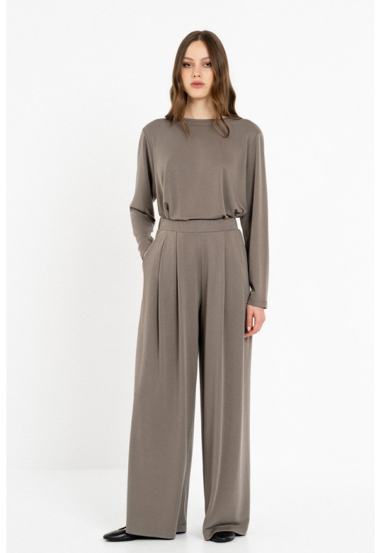 CUPRO PIQUE WIDE LEG PANTS TAUPE
