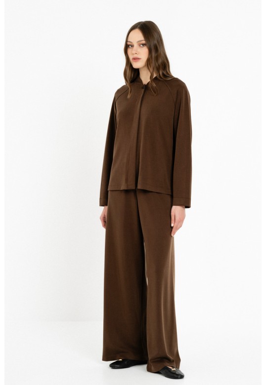 HEAVY RIB SANDWASHED WIDE LEG PANTS DARK BROWN