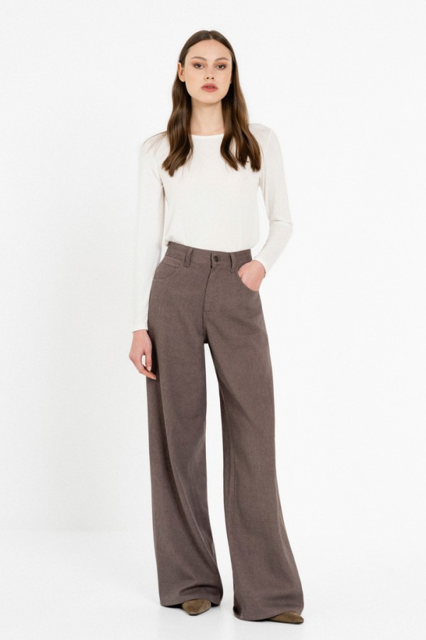 TWILL FADE OUT WIDE LEG PANTS BORDEAUX