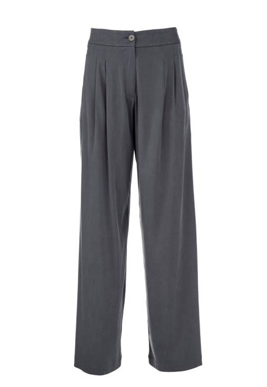 SATIN SADWASHED PLEATED PANTS ANTHRACITE