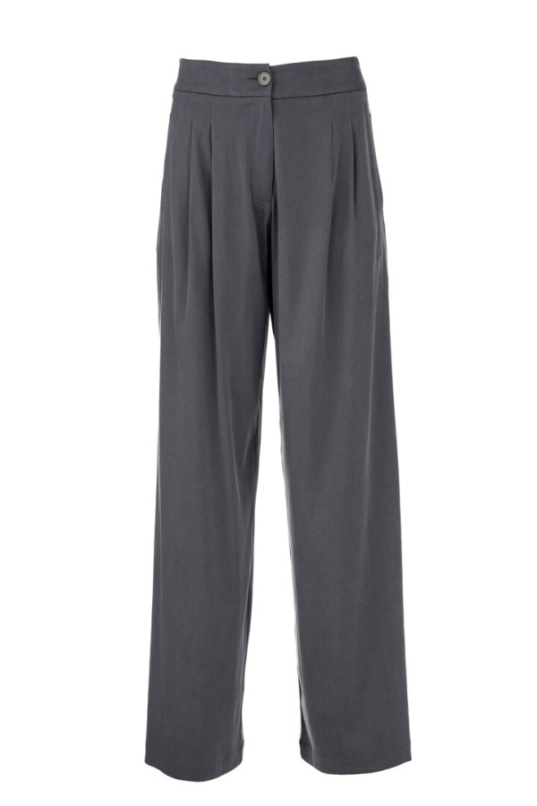 SATIN SADWASHED PLEATED PANTS ANTHRACITE