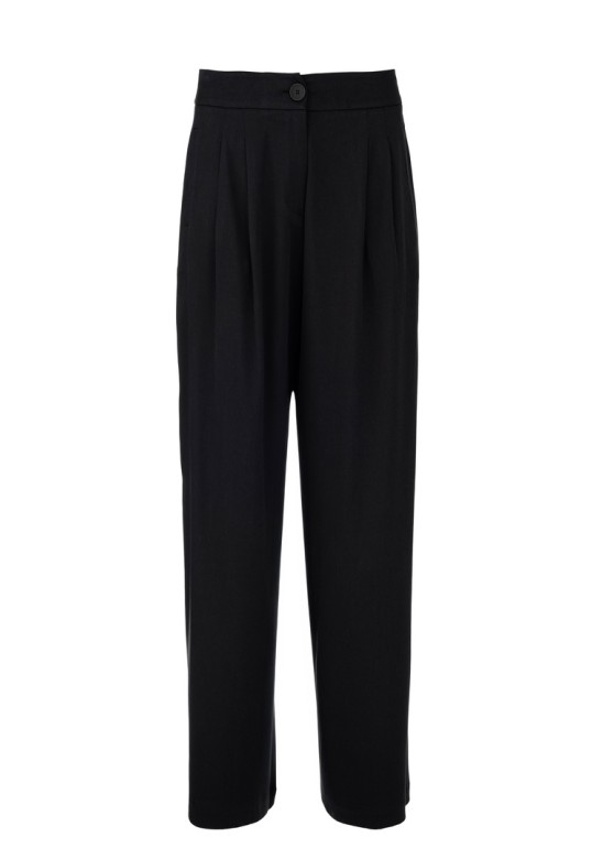 SATIN SADWASHED PLEATED PANTS BLACK