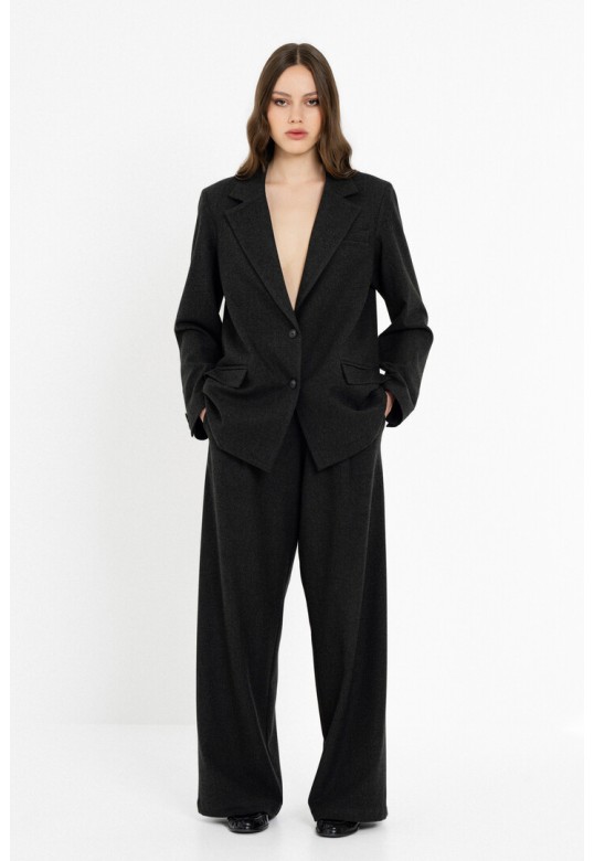 HEAVY T/R WIDE LEG PANTS BLACK MELANGE