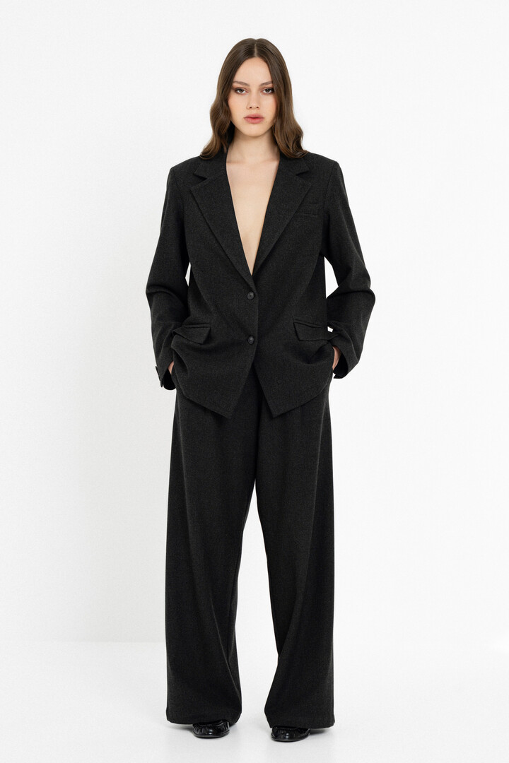 HEAVY T/R WIDE LEG PANTS BLACK MELANGE