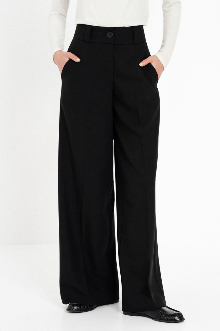 HEAVY T/R WIDE LEG PANTS BLACK MELANGE
