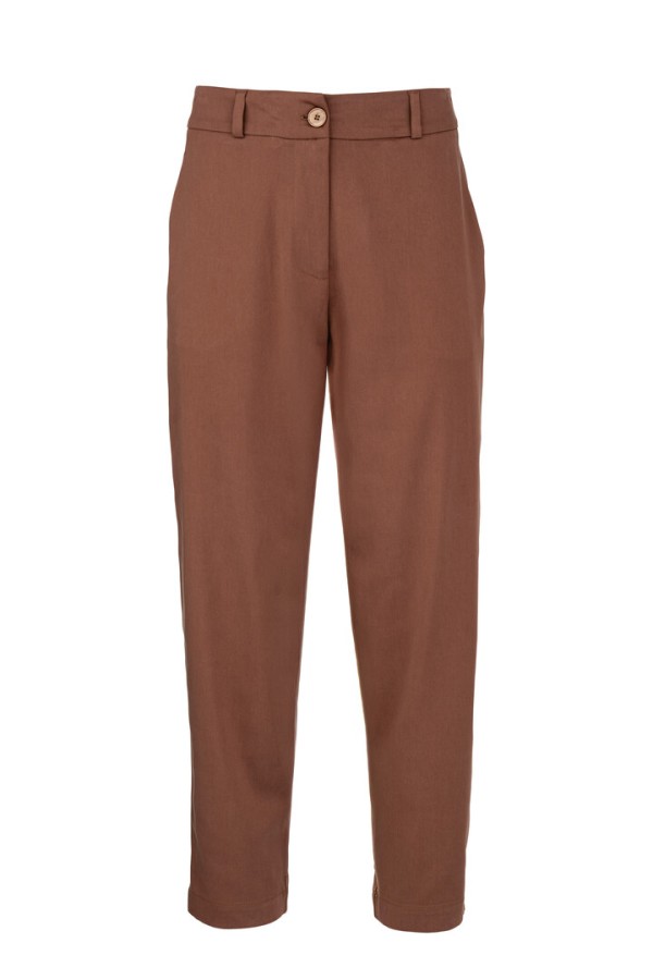 SATIN SADWASHED REGULAR PANTS BROWN