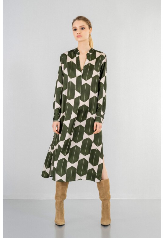 SATIN PRINT MIDI DRESS KHAKI