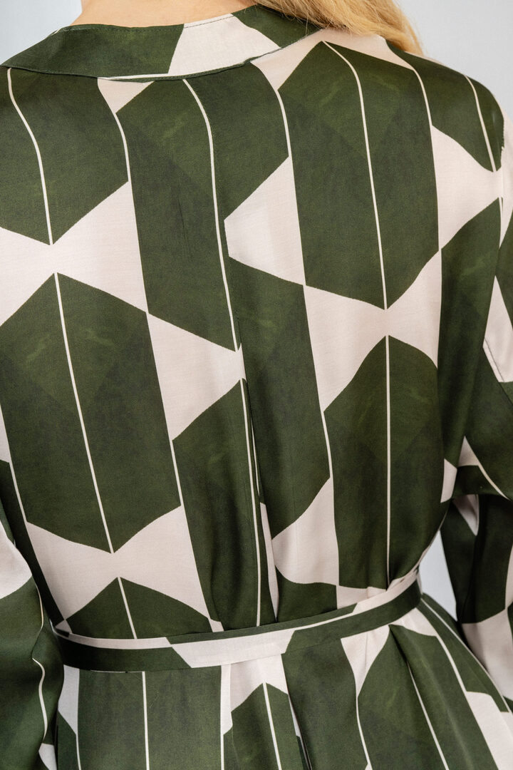 SATIN PRINT MIDI DRESS KHAKI