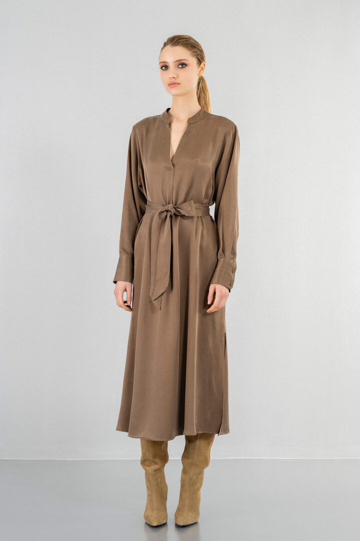 CUPRO VISCOSE MIDI DRESS GOLD