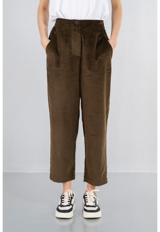 CORDUROY HIGHWAIST PANTS OLIVE BROWN
