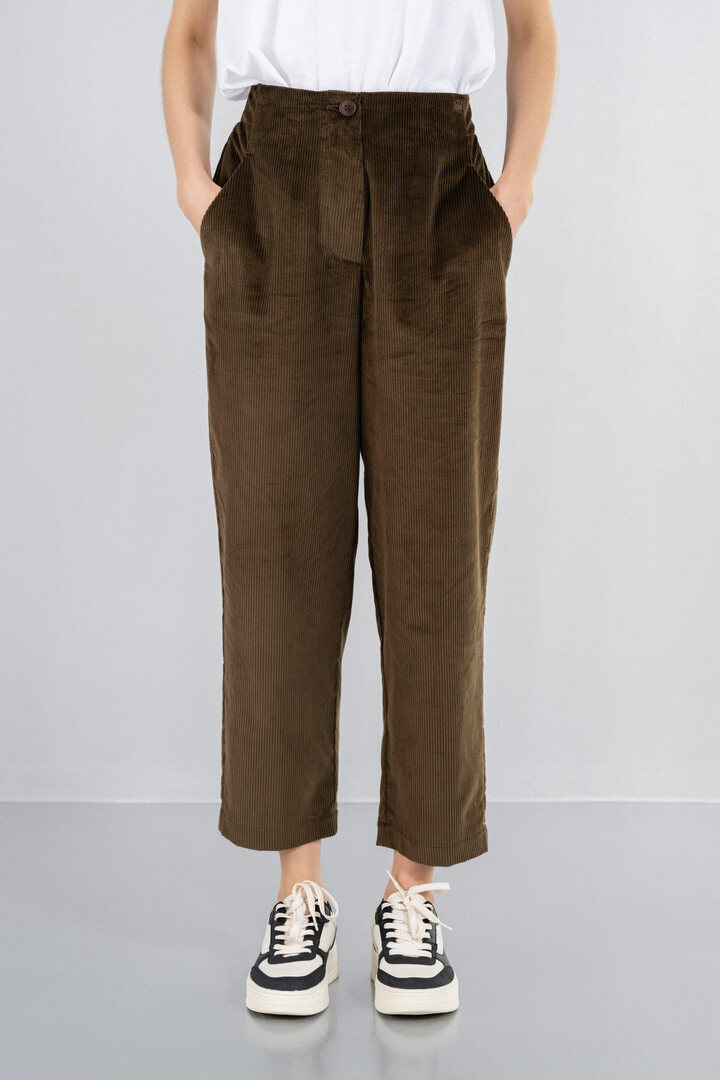 CORDUROY HIGHWAIST PANTS OLIVE BROWN