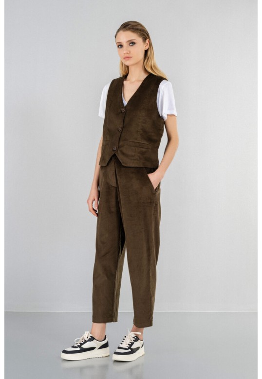CORDUROY HIGHWAIST PANTS OLIVE BROWN