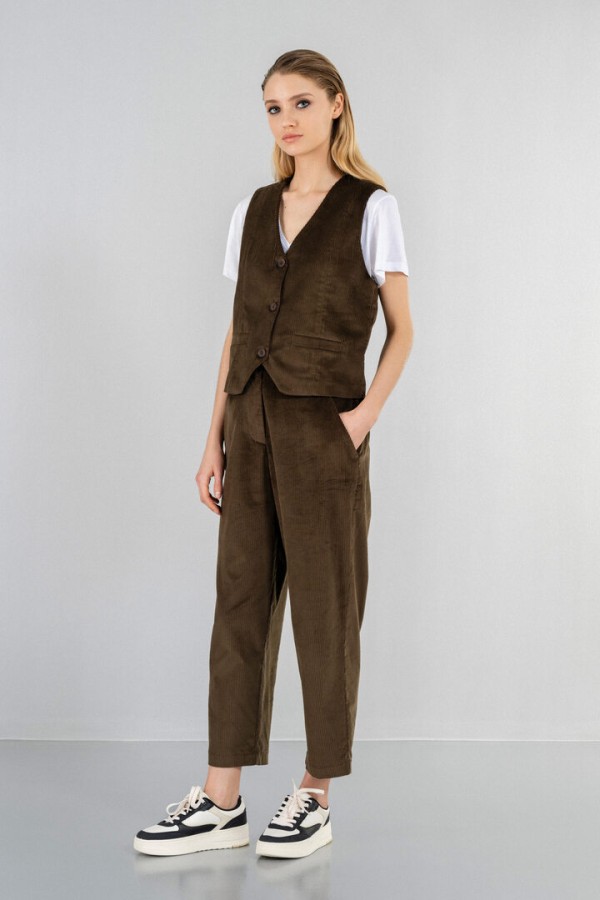 CORDUROY HIGHWAIST PANTS OLIVE BROWN