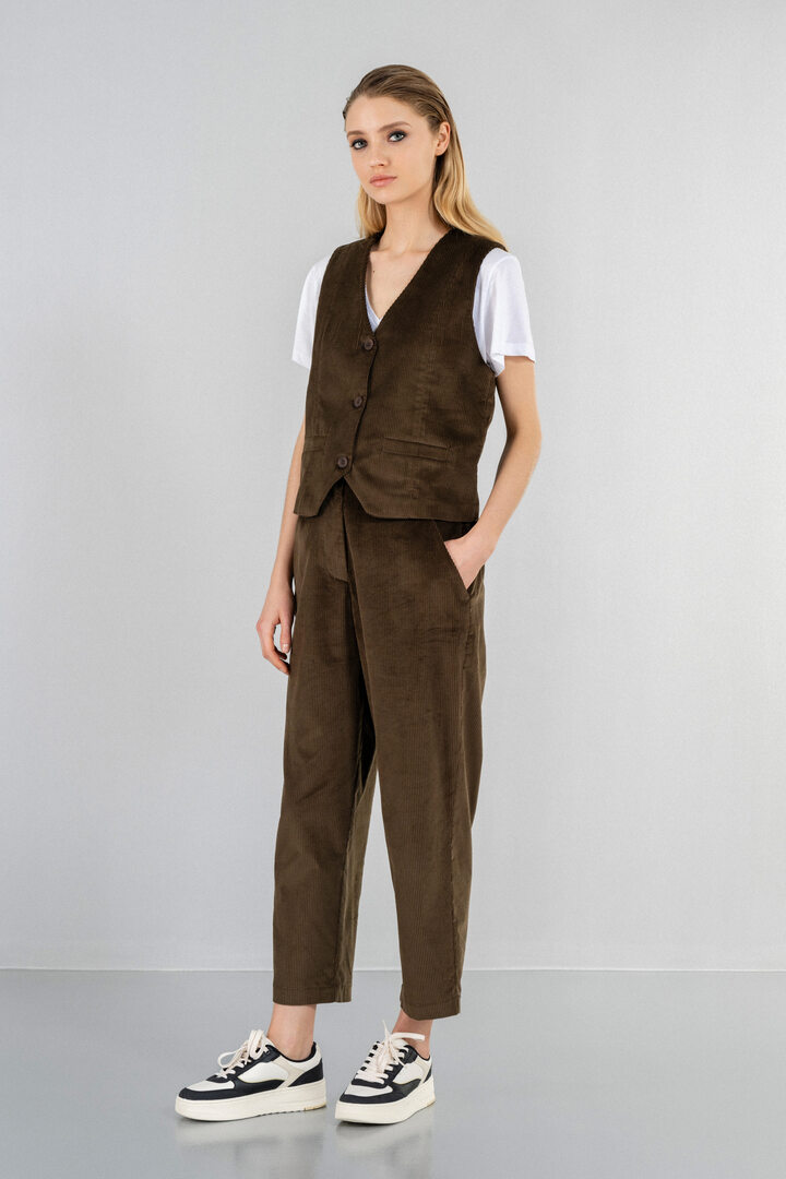 CORDUROY HIGHWAIST PANTS OLIVE BROWN