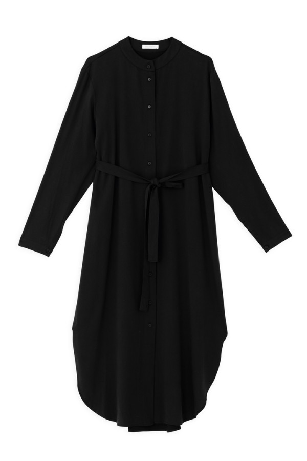 SATIN SANDWASHED SHIRTDRESS BLACK