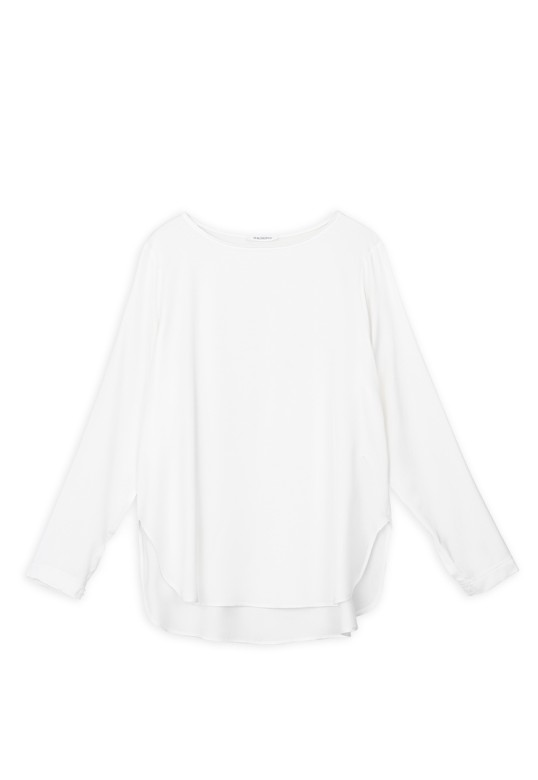SATIN ECOVERO ROUND NECK BLOUSE WHITE