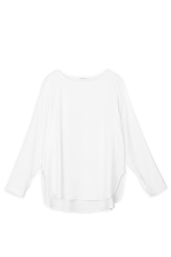 SATIN ECOVERO ROUND NECK BLOUSE WHITE