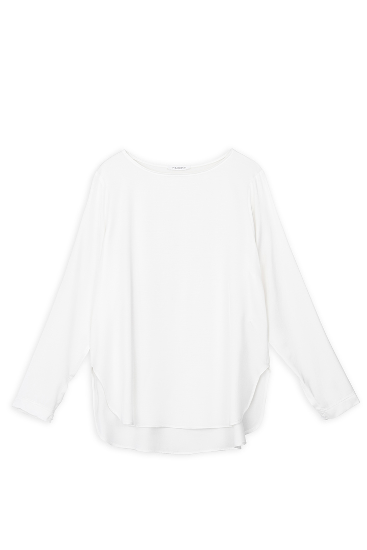 SATIN ECOVERO ROUND NECK BLOUSE WHITE