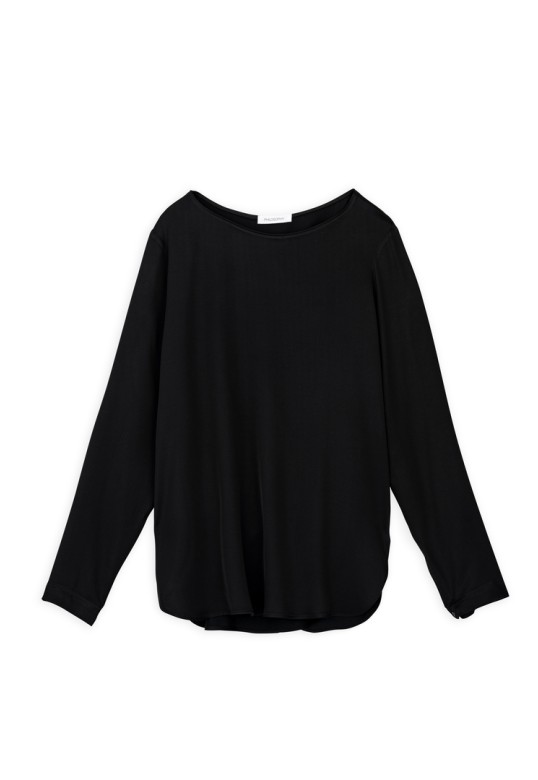 SATIN ECOVERO ROUND NECK BLOUSE BLACK