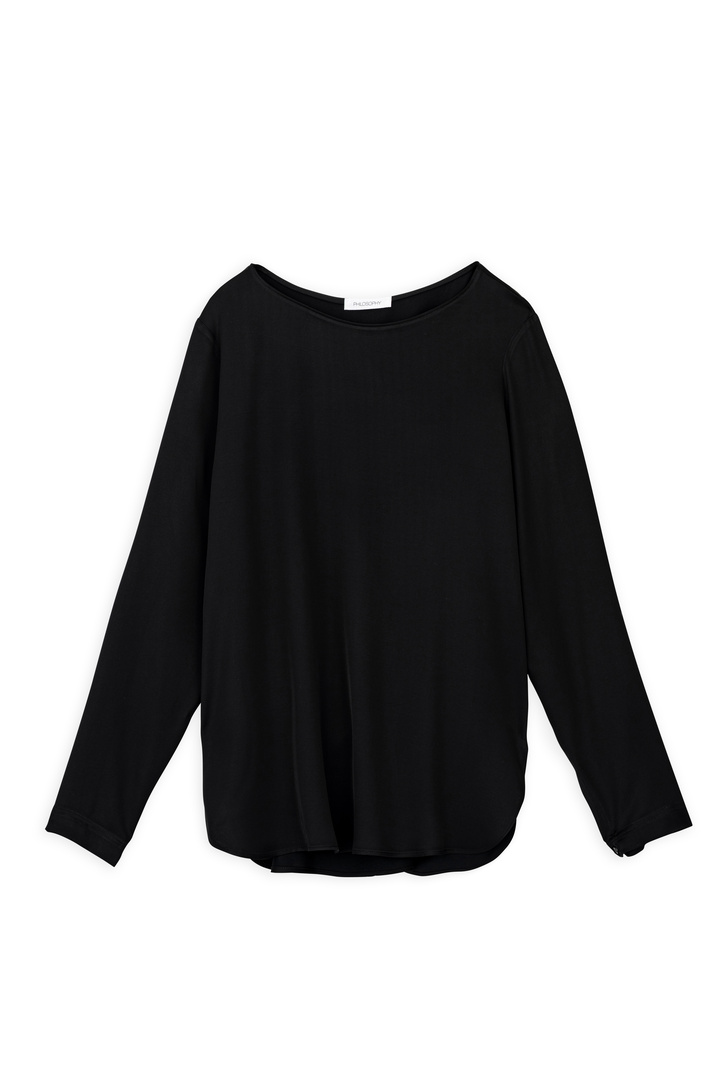 SATIN ECOVERO ROUND NECK BLOUSE BLACK