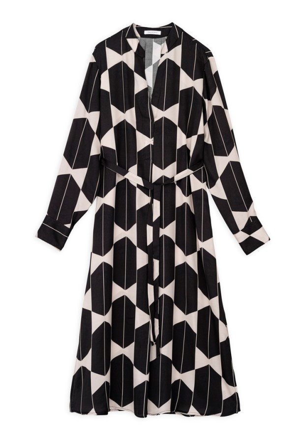 SATIN PRINT MIDI DRESS BLUE BLACK