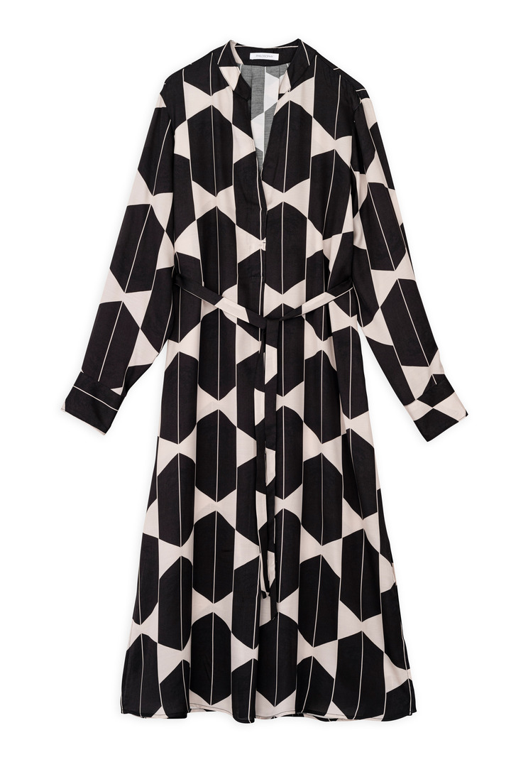 SATIN PRINT MIDI DRESS BLUE BLACK