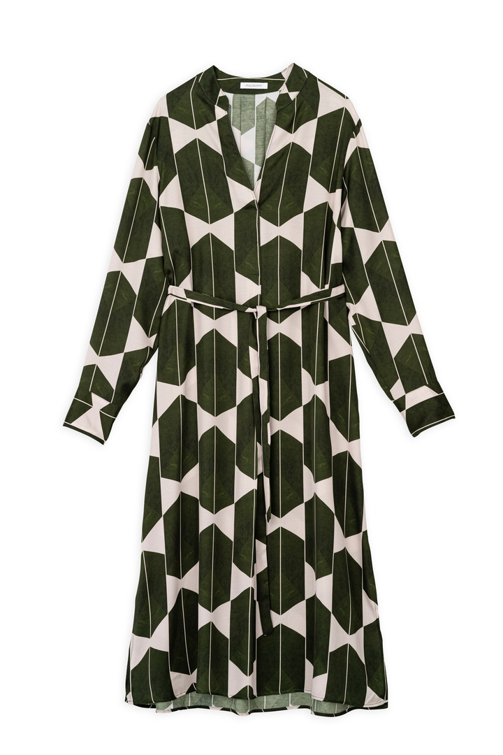 SATIN PRINT MIDI DRESS KHAKI