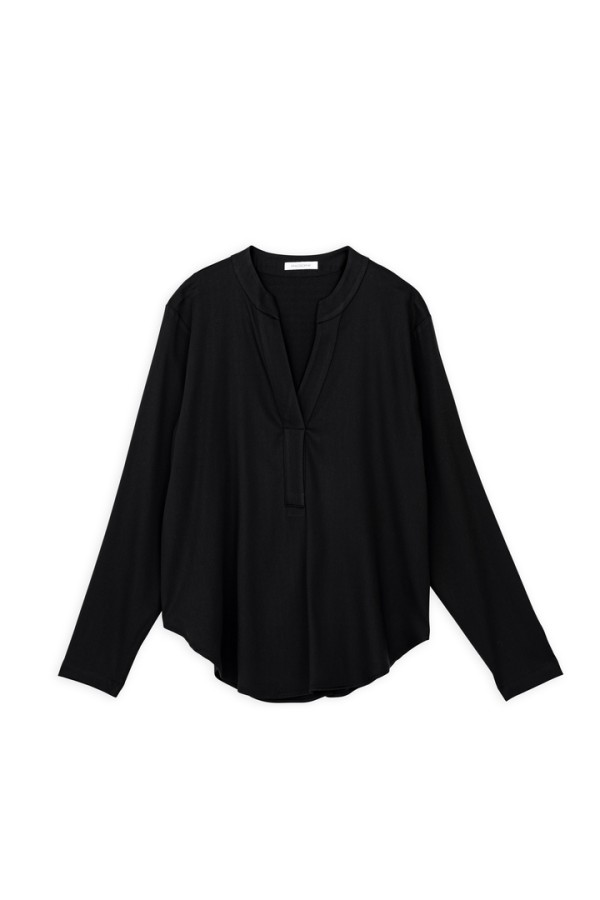 SATIN SANDWASHED LONG SLEEVE BLOUSE BLACK