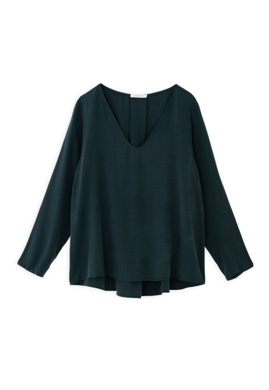 MODAL "V" NECK BLOUSE DARK GREEN