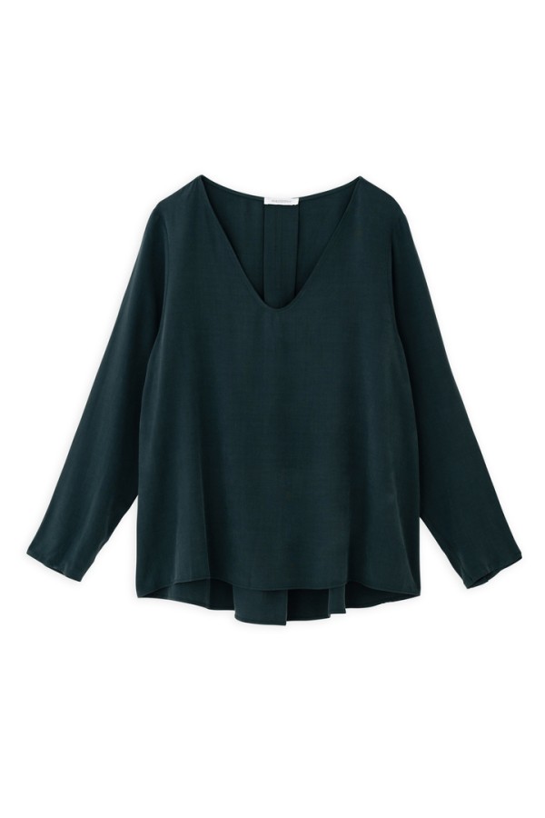 MODAL "V" NECK BLOUSE DARK GREEN