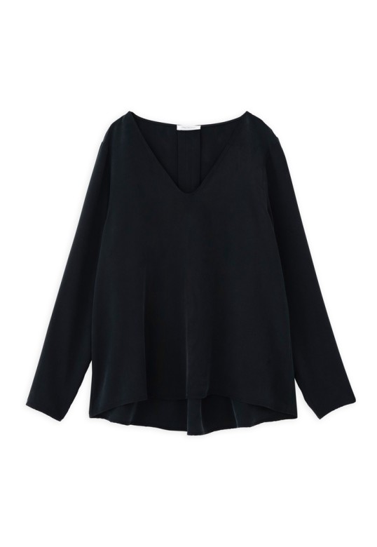 MODAL "V" NECK BLOUSE OFF BLACK