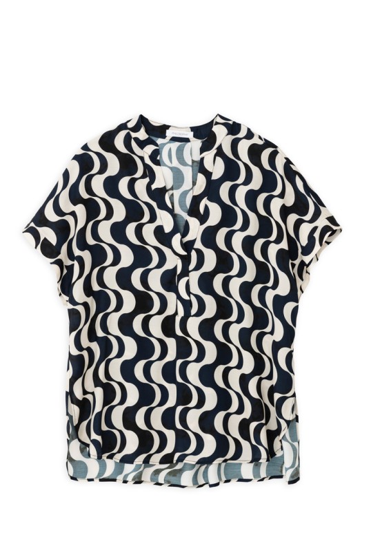 SATIN PRINT SHORT SLEEVE BLOUSE BLACK
